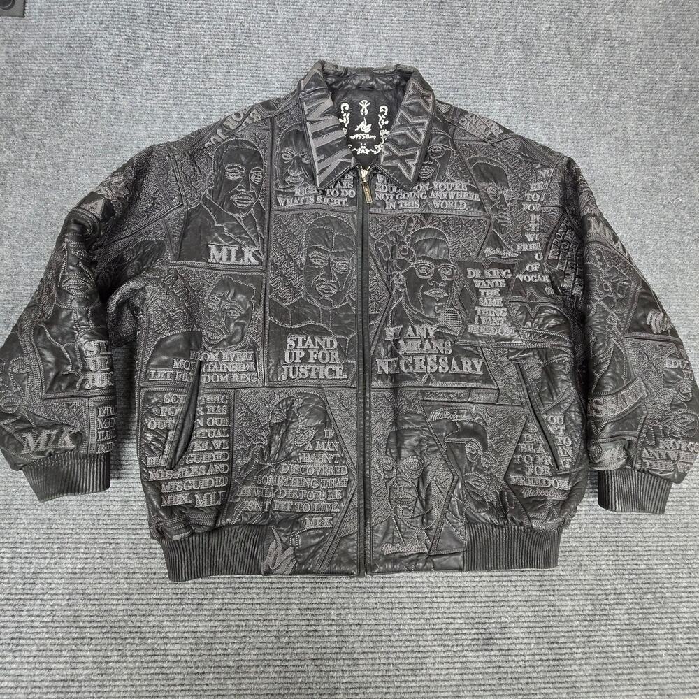 Al Wissam Size 56 Civil Rights Leather Bomber Jacket MLK Malcolm X Vintage 3XL